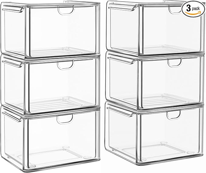 6 Pack Small Stackable Stroage Drawers, Acrylic Bathroom Makeup Organizer by shoeboxesanddeskorganizers