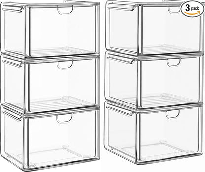 6 Pack Small Stackable Stroage Drawers, Acrylic Bathroom Makeup Organizer by shoeboxesanddeskorganizers