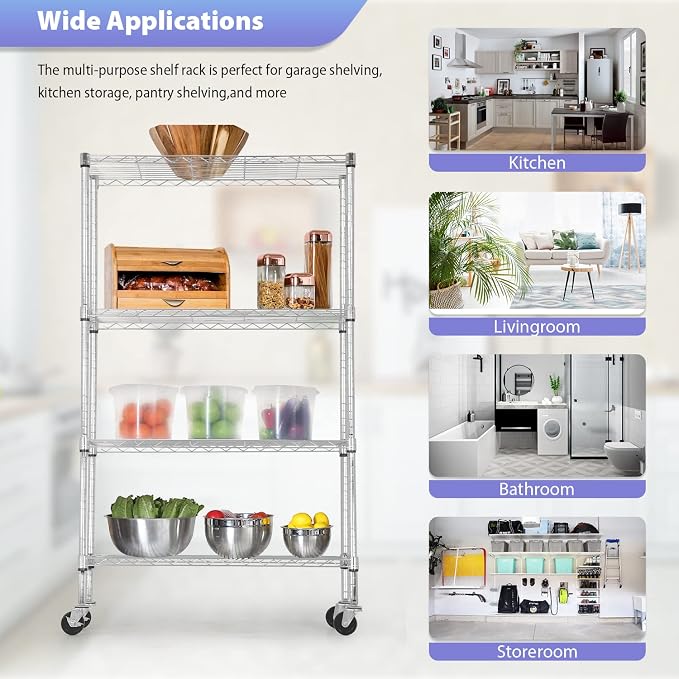 FDW 4-Tier Wire Shelving Storage Shelves Adjustable NSF Wire Shelf Heavy Duty - Image 8