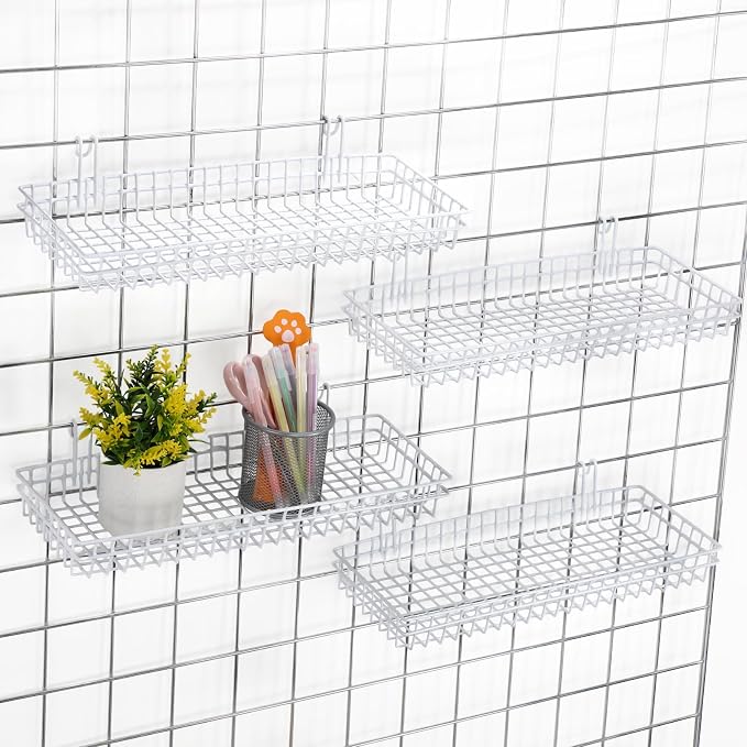 Blulu 4 Pcs 15.75 x 5.91 x 1.97 Inch Metal Grid Wall Baskets - Image 4