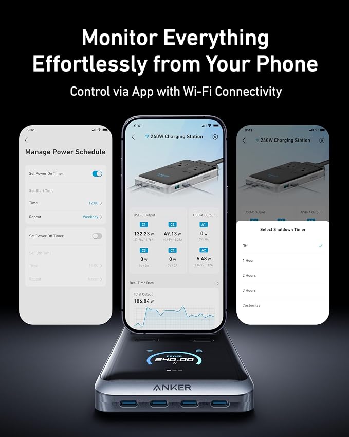 Anker Prime Charging Station, 240W 8-in-1 Power Strip, 2 AC, 4 USB C | 2USB A - Image 6