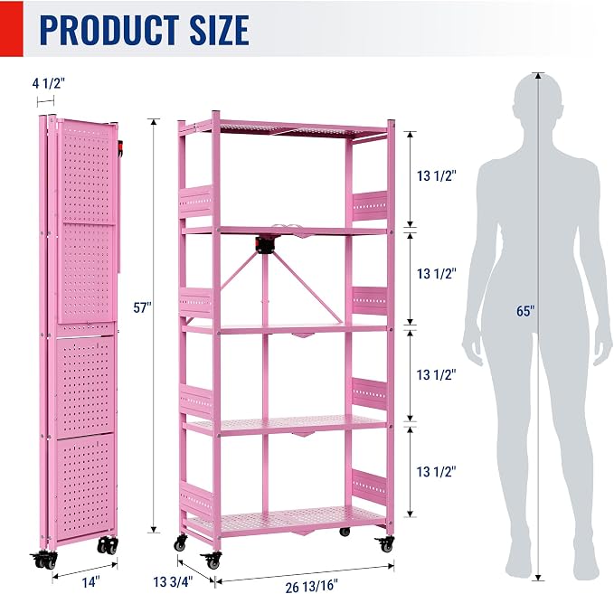 WORKPRO 5-Tier Folding Shelf, No-Assembly Metal Storage Rack - Image 3