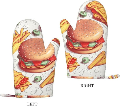 Fast Food Print Oven Mitts Set of 2, Heat Resistant Silicone Oven Mittens Gloves - Image 2