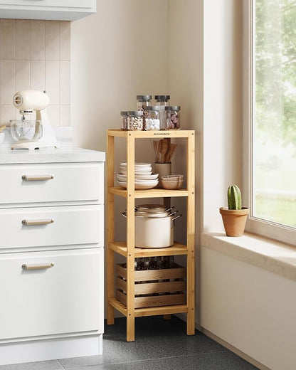 SONGMICS 4-Tier Bamboo Shelf, Narrow Bathroom Shelf, Standing Towel Rack - Image 2