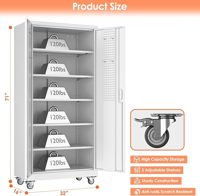 Aobabo 71" H×32" W×16" D Metal Storage Cabinet - Image 3