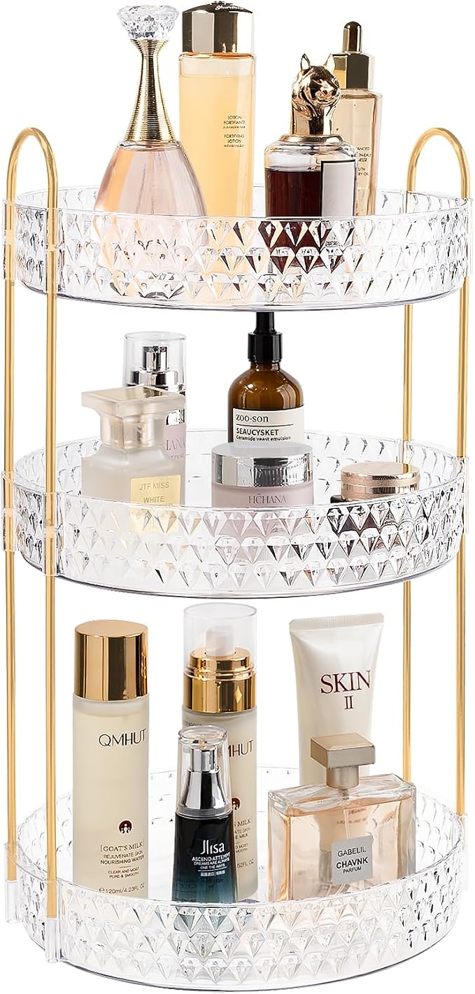 Rotating Makeup Organizer for Vanity, 3 Tier Perfume Skincare Storage for Women by Anyoifax
