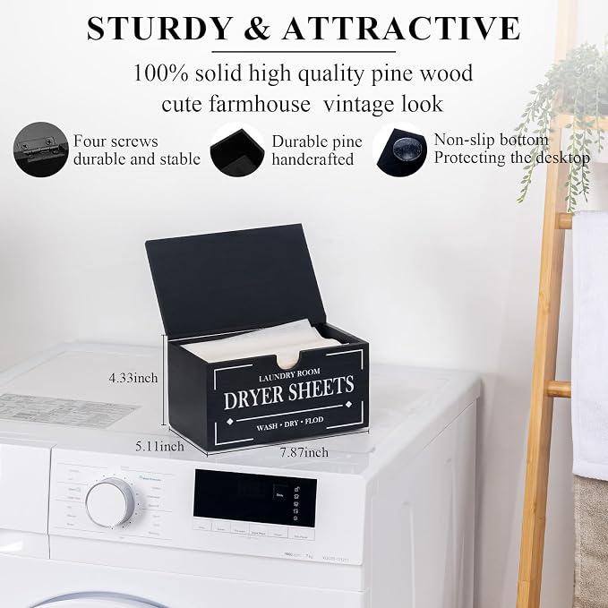 HouseJoy Dryer Sheet Holder-Black Dryer Sheet Container - Image 2