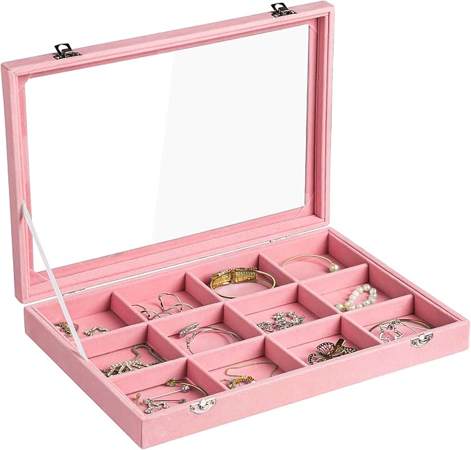 Frebeauty Velvet Jewelry Tray, 12 Grid Jewelry Organizer by Frebeauty
