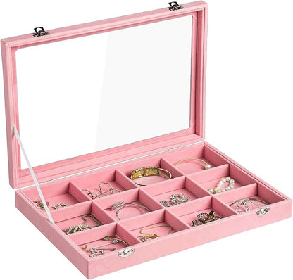 Frebeauty Velvet Jewelry Tray, 12 Grid Jewelry Organizer by Frebeauty