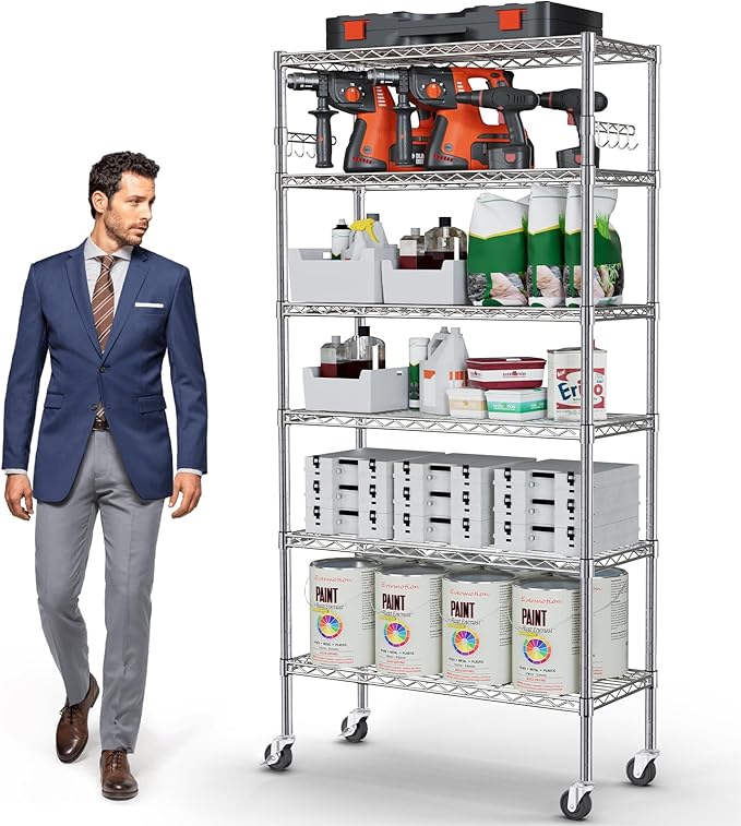 YNN Storage Shelves, 6000Lbs 6 Tier Heavy Duty Metal Rolling Shelving Unit by YNN