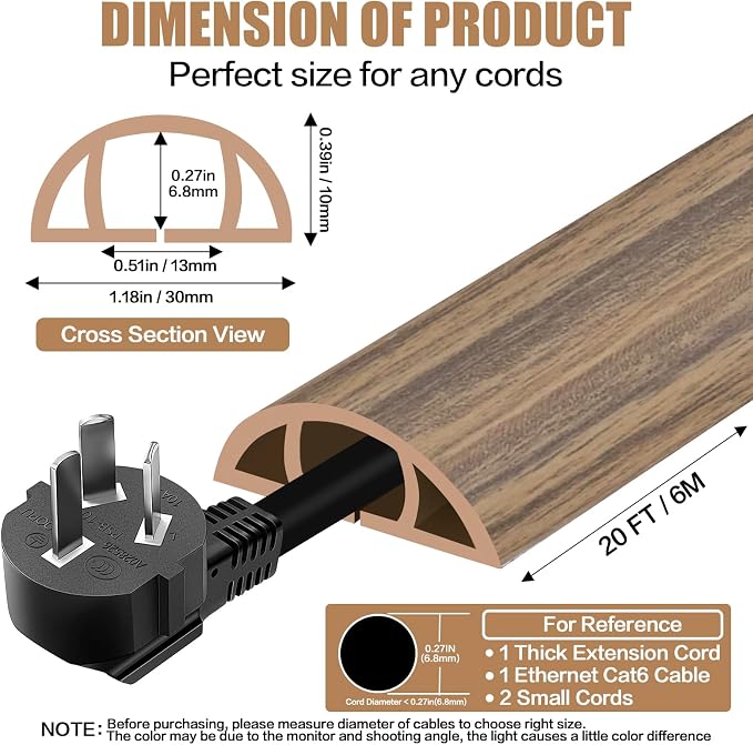 Floor Cord Cover Self Adhesive Cord Hider, 20FT Cable Management, Extension - Image 2