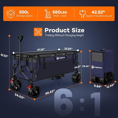 48" L Collapsible Beach Wagon Cart Foldable, 560LB Weight Capacity 300L Heavy - Image 2