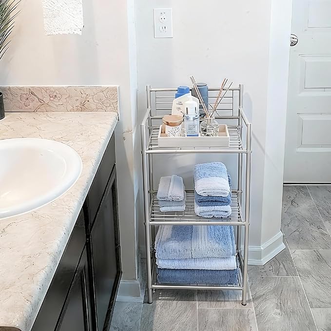 LEEDA 3-Tier Metal Shelving Unit, Sturdy Bathroom Storage Shelf & Free Standing by leeda+space