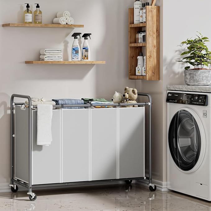 ROMOON Laundry Sorter 4 Section and 3 Section, Separated Laundry Hamper Cart - Image 2