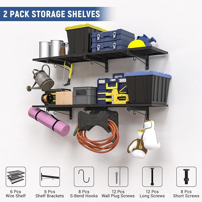 2 Pack Garage Wall Shelf, Heavy Duty Garage Shelving, Metal Hanging Storage Rack - Image 6