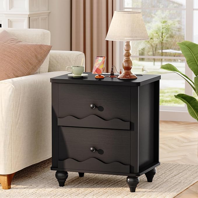 Cyclysio Nightstand with Charging Station, Side End Table with 2 Drawers - Image 7