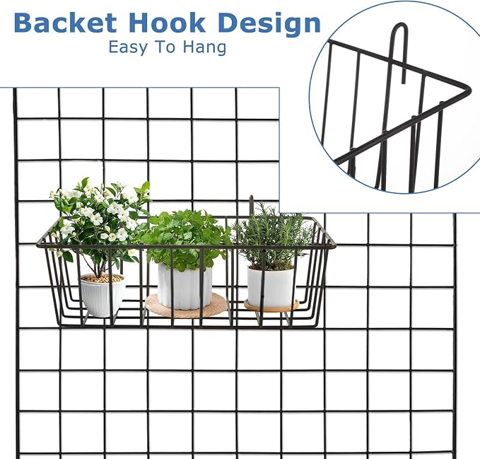 8 Pcs Wire Basket, Grid Panel Hanging Storage Baskets - Image 4