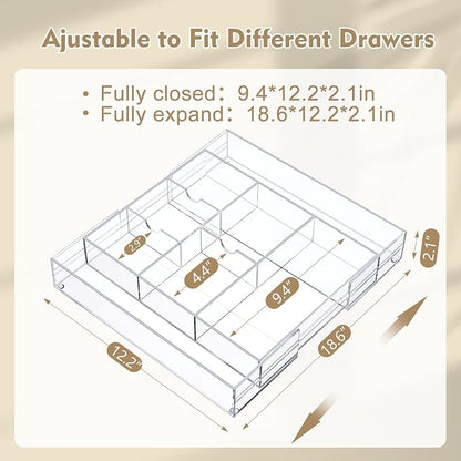 2 Pcs Acrylic Desk Drawer Organizer Maximum 12 x 18 x 2.1 Inch Expandable - Image 2