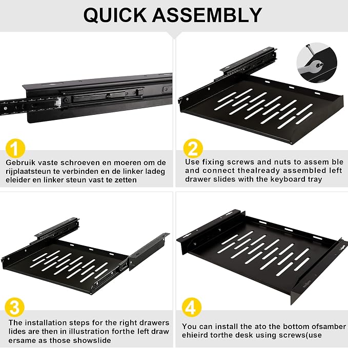 Under Desk Laptop Drawer with Air Vents, 16.3" x 12" Metal Pull Out Sliding - Image 5