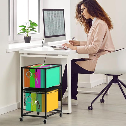 Sunexinlo Rolling File Cart for Letter/Legal Size 2-Tier, Hanging File Organizer - Image 2