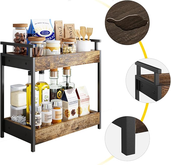KLM Countertop Coffee Station Organizer, 2 Tier Wooden Shelf - Image 6