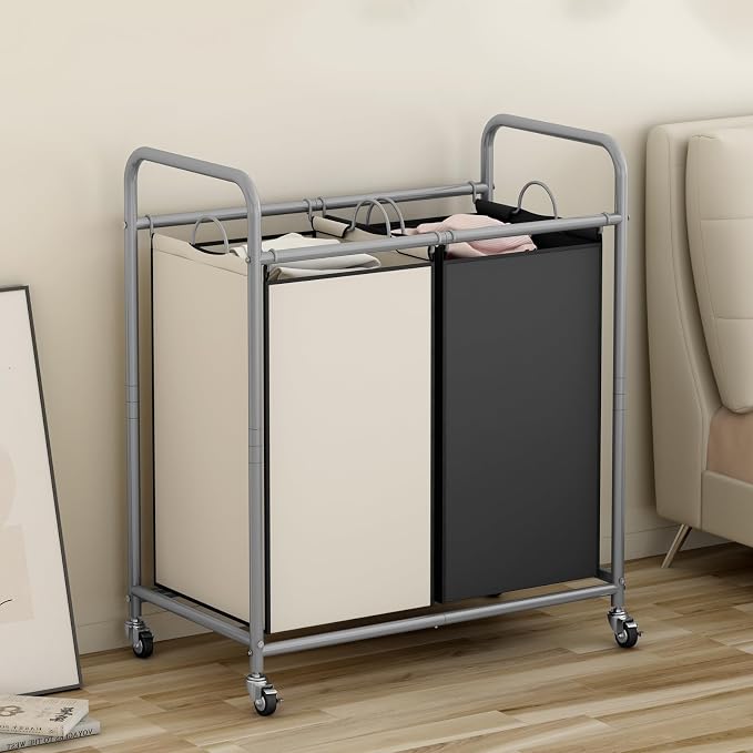 SUOERNUO Laundry Sorter Basket 2 Bag Laundry Hamper Cart - Image 2