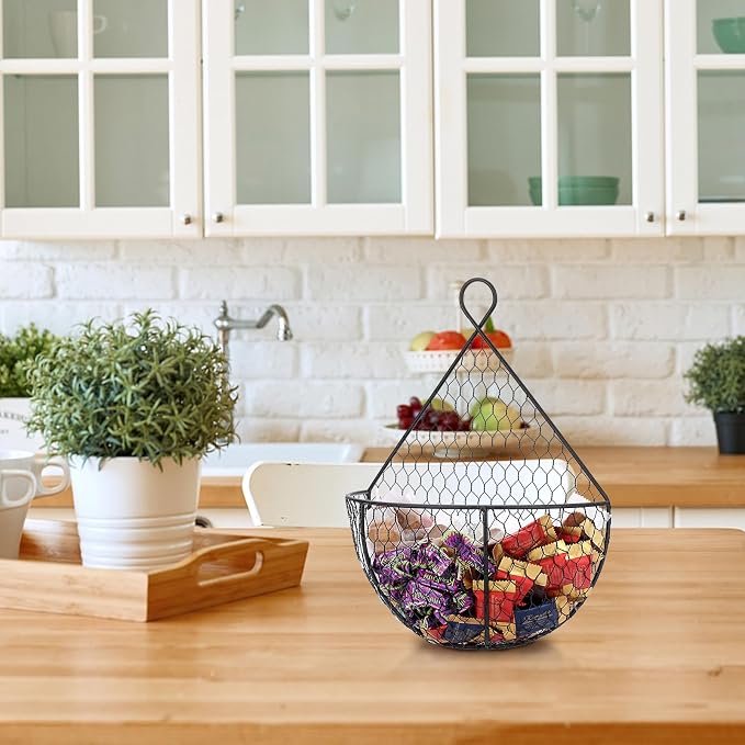 BSTKEY Set of 2, Wall-Mounted Hanging Metal Fruit Vegetable Baskets Hanging - Image 8