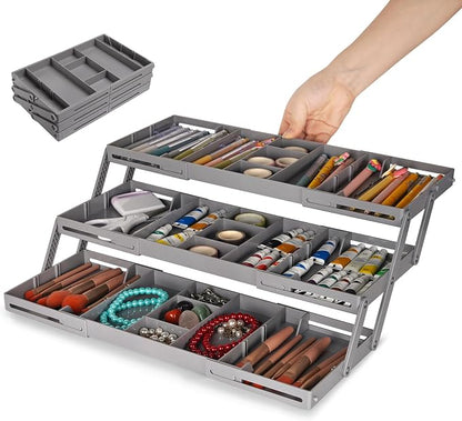 3 Tier Drawer Organizer Versatile Expandable Junk Drawer Organizer Grey | by Lucasden