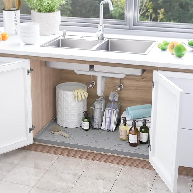 SIKADEER Waterproof Under Sink Mat 28" x 22", Silicone Mat Kitchen Cabinet - Image 2