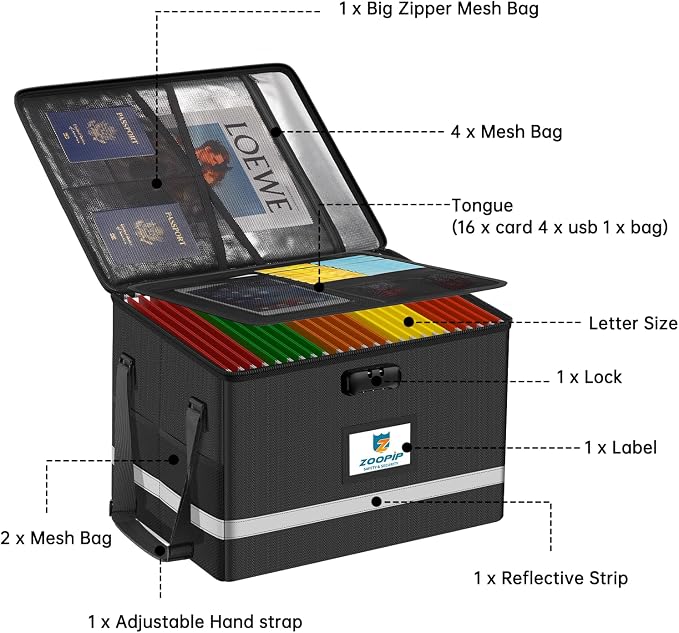 Fireproof File Box with Lock, 5200℉ Document Organizer, Reflective Strip - Image 6