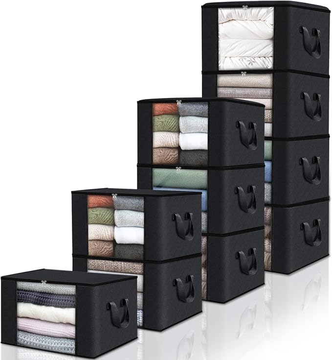 Fab totes 10 Pack Clothes Storage, Foldable Thick Fabric Blanket Storage Bags by Fabtotes