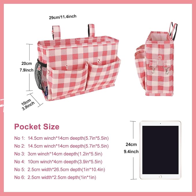 Surblue Bedside Caddy Hanging Bed Organizer Storage Bag Pocket - Image 2