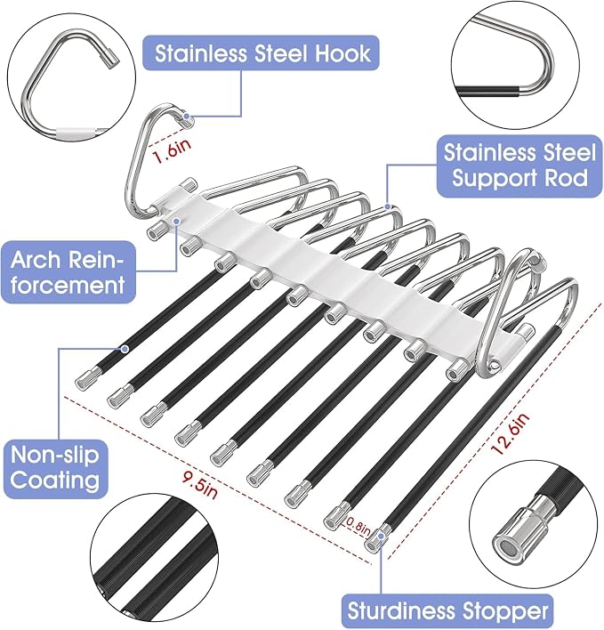 Upgrade 9 Layers Pants Hangers Space Saving, 4 Pack Multifunctional Pants Rack - Image 2