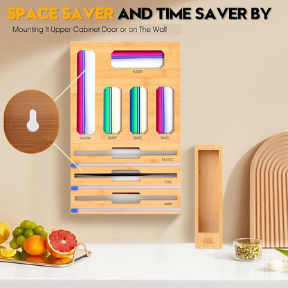 Bamboo Ziplock Bag Organizer for Kitchen Drawer & Wall Mount, Food Storage - Image 4