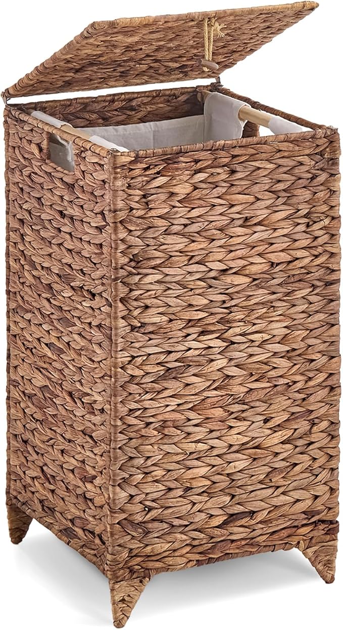 Handwoven Laundry Hamper with Lid, Natural Water Hyacinth Heightened Feet by LGENHOOMHandwovenNaturalWaterHyacinthBasket