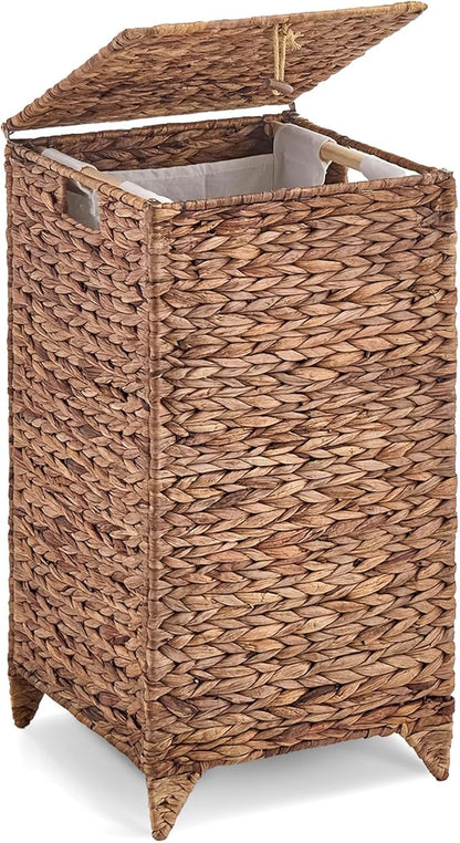 Handwoven Laundry Hamper with Lid, Natural Water Hyacinth Heightened Feet by LGENHOOMHandwovenNaturalWaterHyacinthBasket