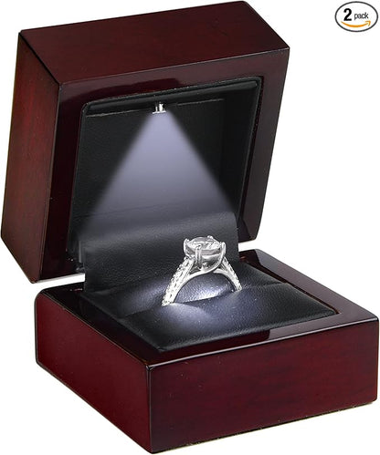 Allure - Luxury Ring Box With LED Light, Authentic Mahogany Wood With Black by ALLURE