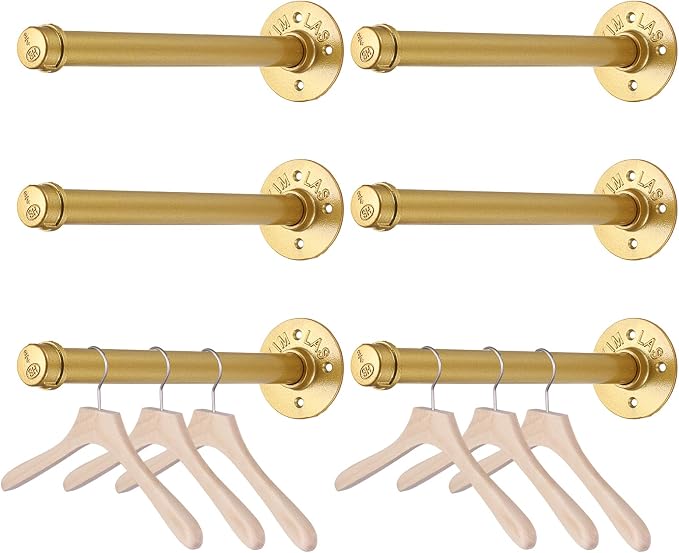 BTSKY 6 Pack Clothes Rack with Screws, 12 Inch Metal Industrial Pipe Clothes Bar by BTSKY