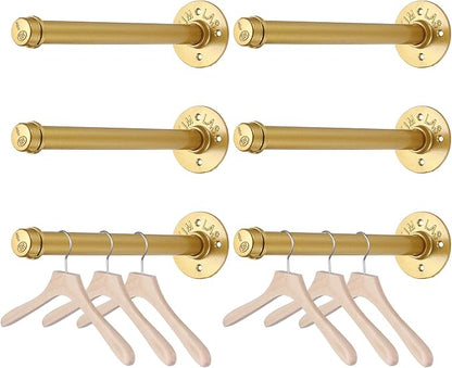 BTSKY 6 Pack Clothes Rack with Screws, 12 Inch Metal Industrial Pipe Clothes Bar by BTSKY