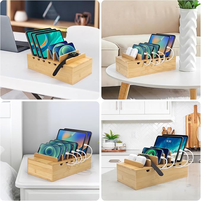 Bamboo Charging Station for Multiple Devices, Upgrade Desk Docking Stations - Image 2
