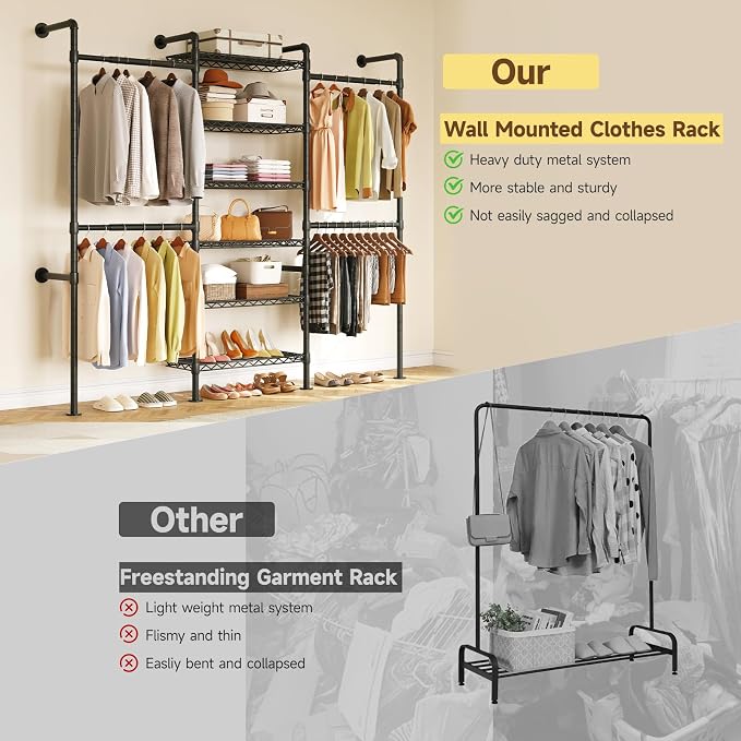 ONBRILL H3 Expandable Wall Mounted Closet System, 5.4FT-8.1FT Closet Organizer - Image 5