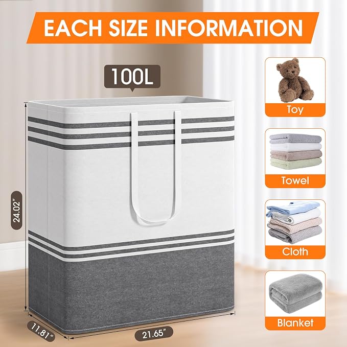 3 Pack Large Laundry Baskets, Laundry Hampers, Freestanding Waterproof - Image 2
