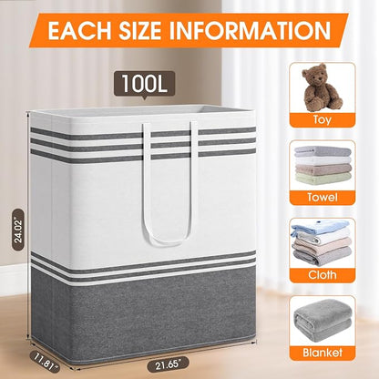 3 Pack Large Laundry Baskets, Laundry Hampers, Freestanding Waterproof - Image 2
