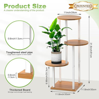 4 Tier Wood Tall Plant Stand Metal Rack Indoor, Round Planter Shelf Display - Image 2