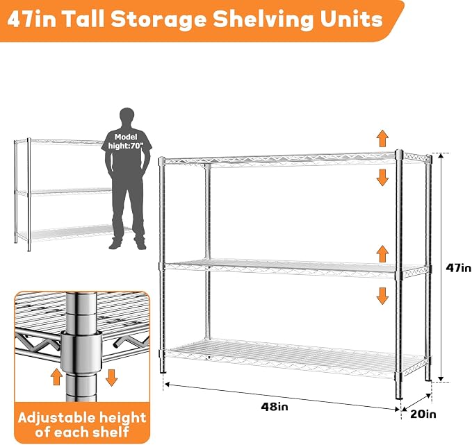 Storage Shelves Heavy Duty, 3-Tier Adjustable Metal Industrial Utility Shelf - Image 2