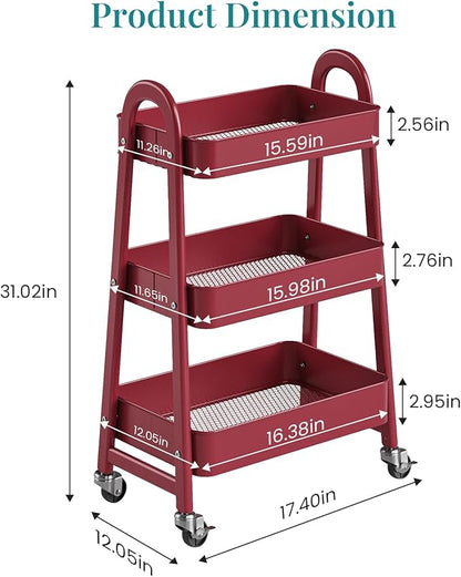 NEWBULIG 3-Tier Metal Rolling Cart - Image 2
