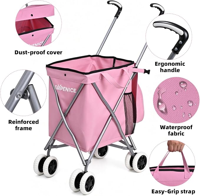 Shopping Carts for Groceries Foldable Rolling Trolley - Image 4