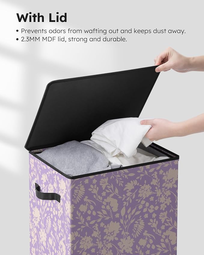 SOLEDI Laundry Hamper with Lid, 90L Tall & Large Floral Laundry Basket - Image 5