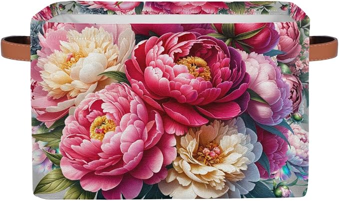 Pardick Basket Storage Bins Pink Flower Floral Rectangle Cube Basket Box Kids by Pardick