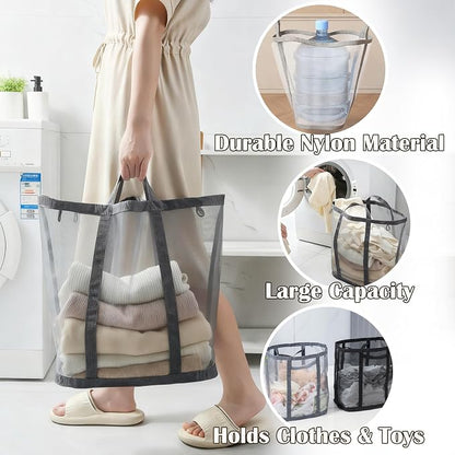 Collapsible Laundry Basket, Mesh Bag - Image 3